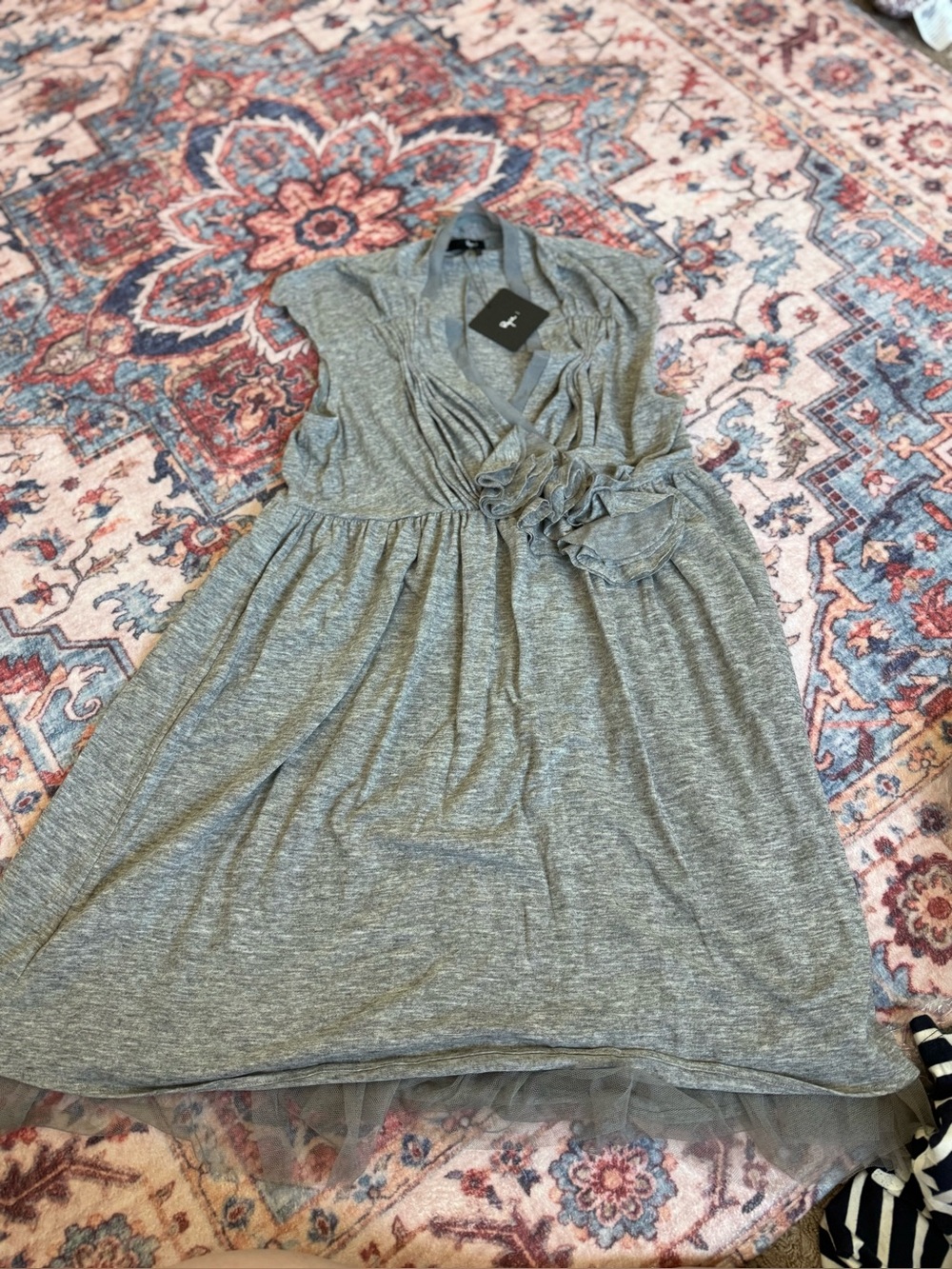 Anthropologie Ryu Light Gray Sleeveless Wrap Dress with Tulle Trim